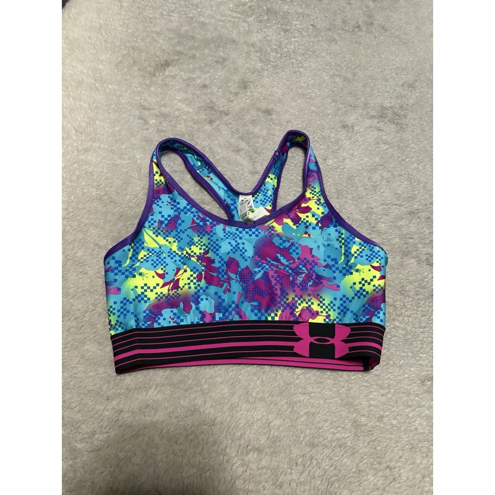 New Under Armour Women's Small Compression Sports Bra Multi Color Floral Gym C